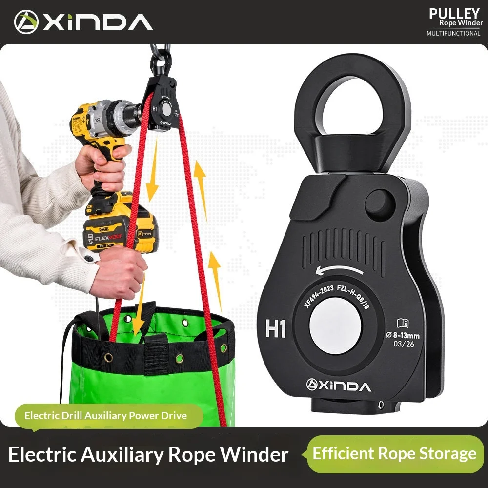 Xinda Electric Rope Retractor Efficient Pulley Belt Universal Joint Non Knotting Suitable for Mountaineering/Climbing/outdoor