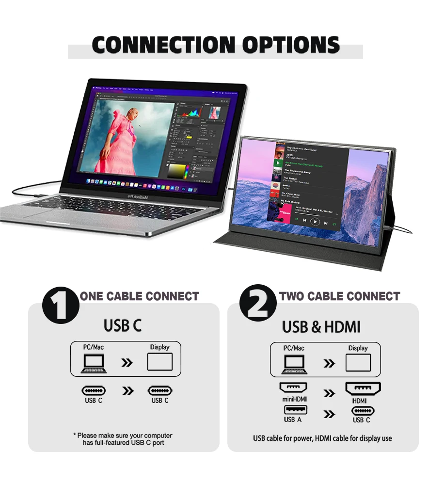 Lesown 11.6 Inch Breed Kleine Lcd Monitor 100% Srgb Full Hd 1080P Hdmi Usb Type C Draagbare Display Pc Smart Phone Screen Extender