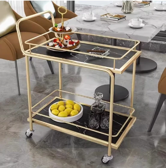 Mobile trolley High-end storage car Hotel wine cart Golden multi-layer wrought iron dining car Restaurant vegetable truck