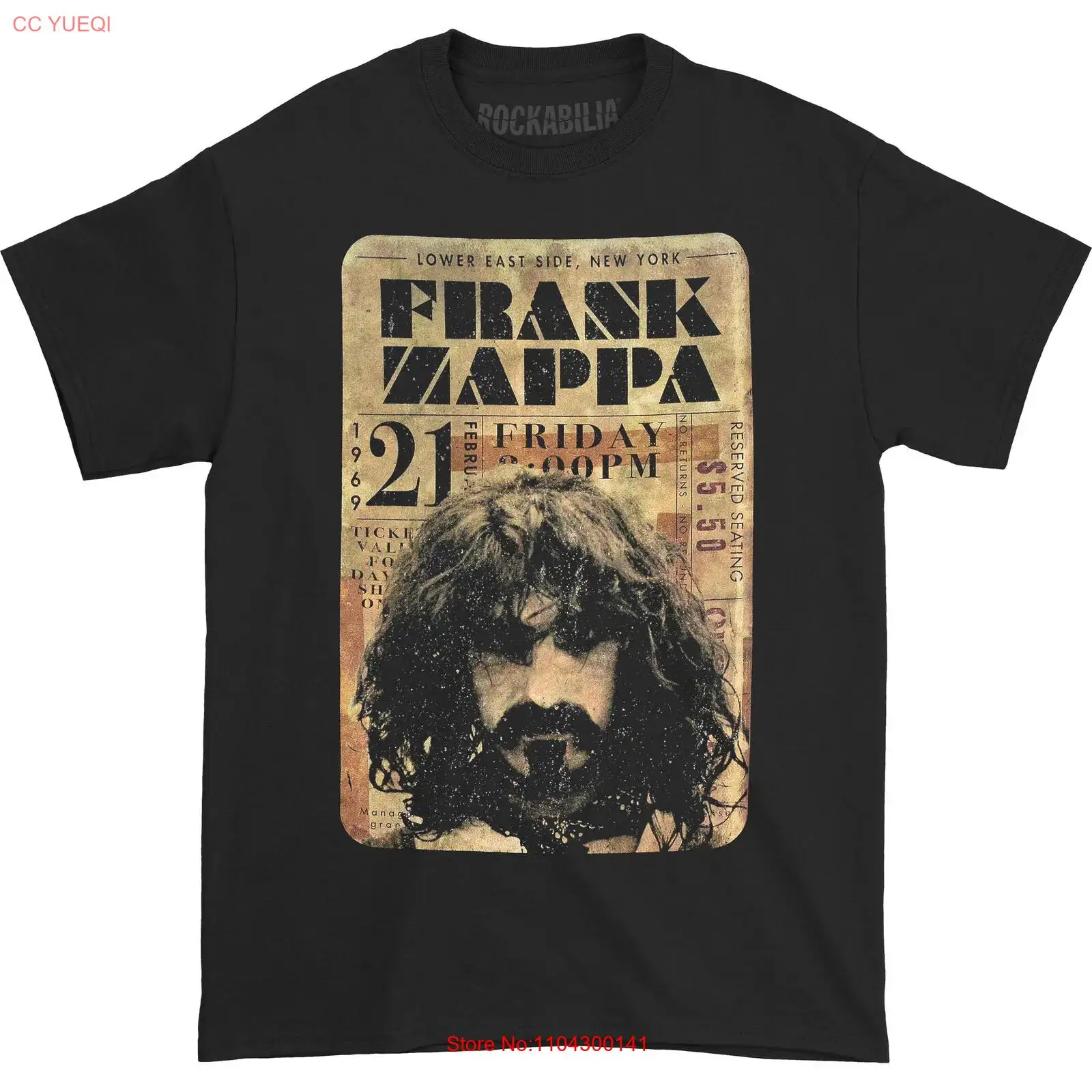 Men's Frank Zappa Concert Ticket Slim Fit T-shirt XXX-Large Black