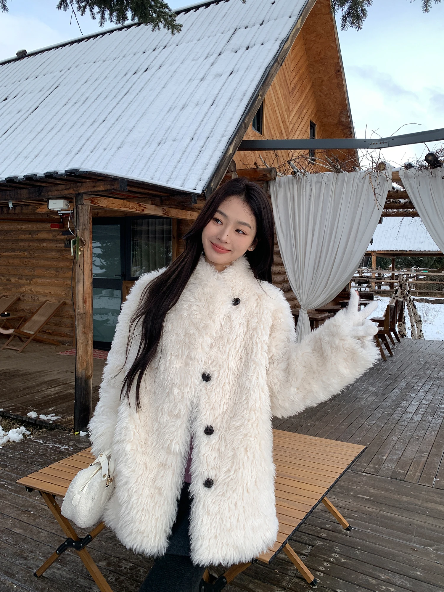 

Pusumede Lazy Winter e ey Eco-Friendly Faux Fur Jaet Women's Fluffy Warmth Top Casual Sle Stand Fit Long Sve