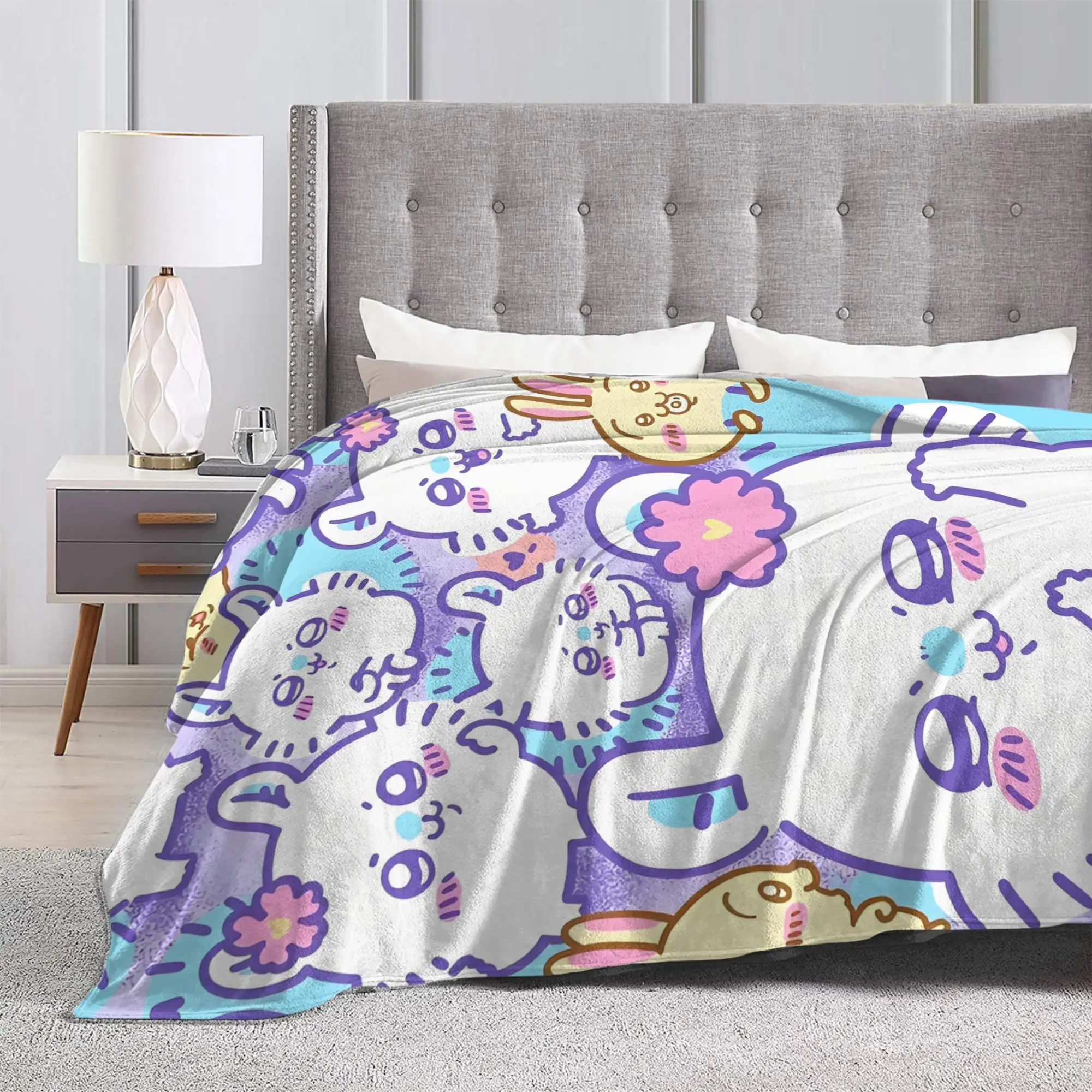 Chiikawa Momonga الفانيلا البطانيات Kawaii الكرتون رهيبة رمي البطانيات للمنزل 150*125 سنتيمتر المفارش #5