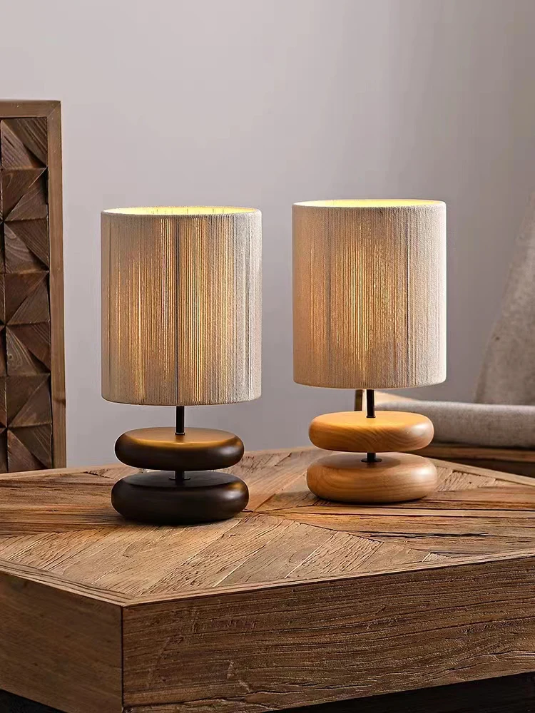 

Wabi-sabi Wood Table Lamp Designer Creative Walnut Wood Color Living Room Study Bedroom Decor Japanese Atmosphere Night light