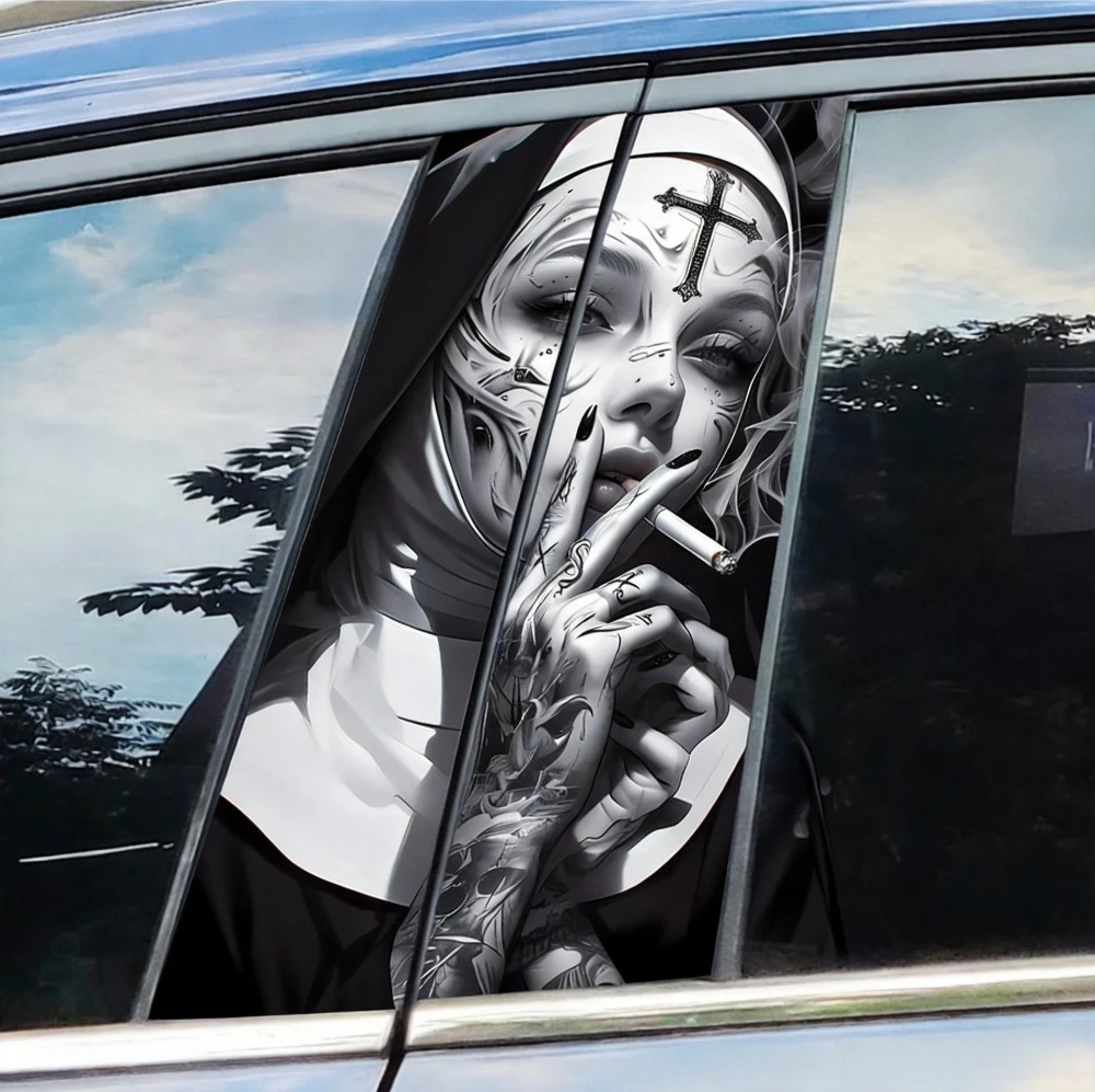 Gothic Nun Sister Car Stickers Auto B Pillar Waterproof Funny Decoration Cover Scratches Sunscreen Car Doors Pillar Vinyl Decals
