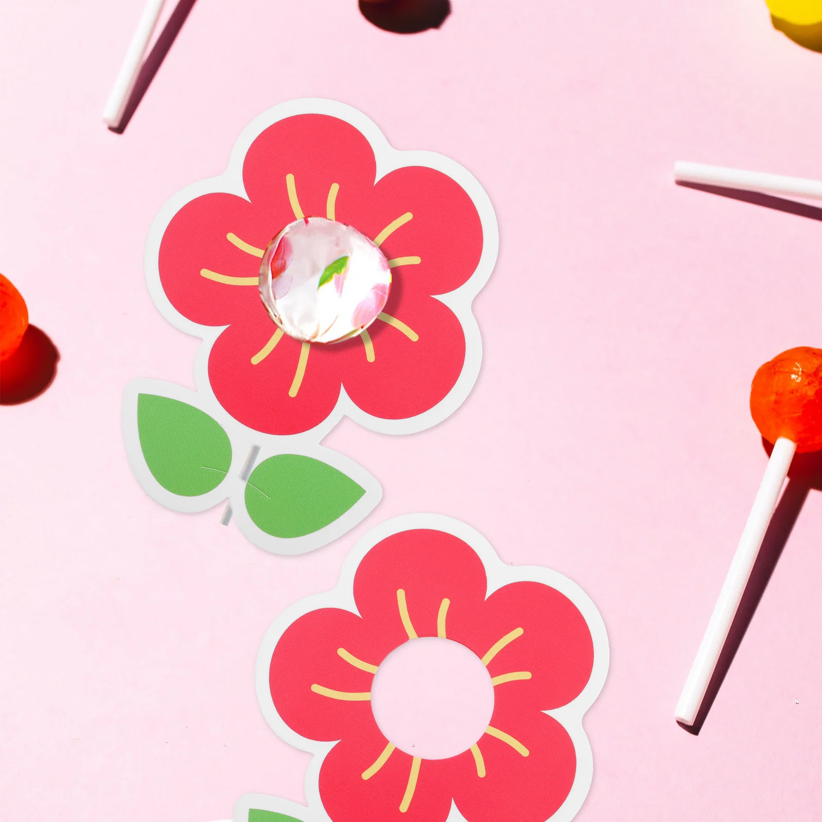 

50pcs Small Red Lollipop Paper Holders Kids Party Favors Flower Shape Candy Decorations Kitchen Bar Tools