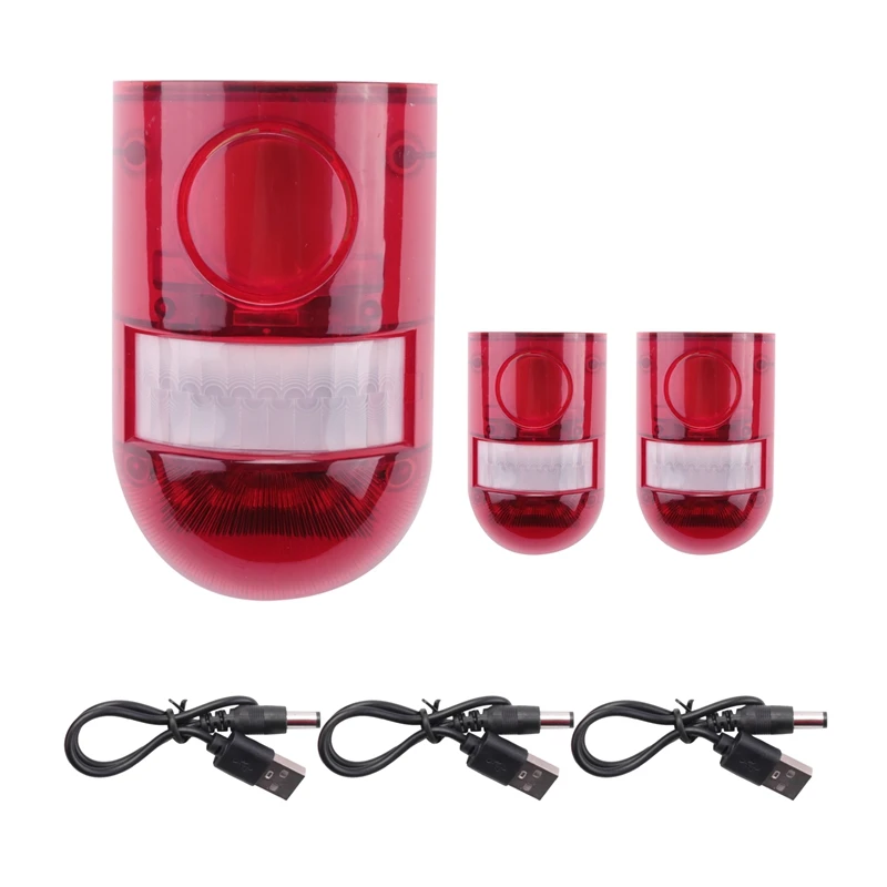 3 Pack Solar Strobe Light With Motion Sensor Alarm 129DB Sound Security Siren IP65 Waterproof For Villa Farm Yard Garden