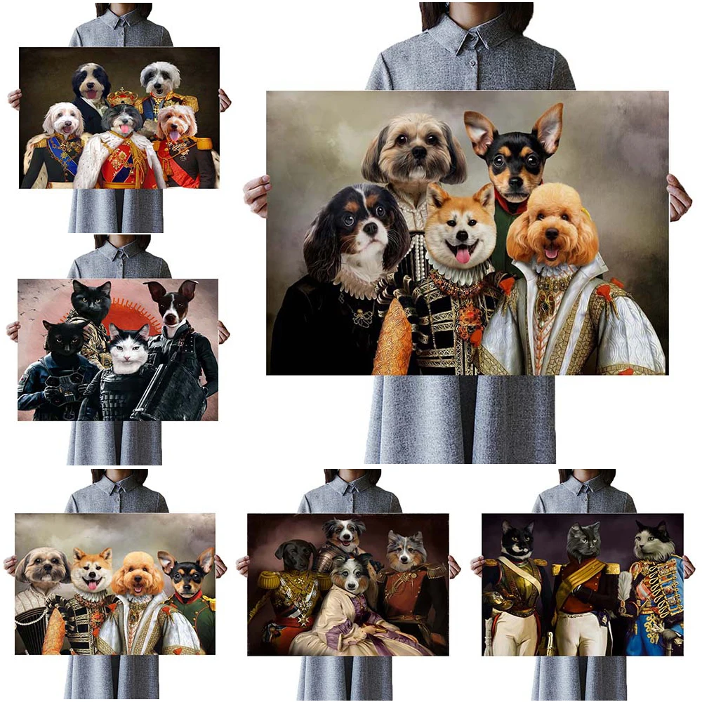 Funny Renaissance Dog Cat Animals Wall Pictures For Living Room Nordic Poster Wall Art Canvas Painting Home Decor Unframed