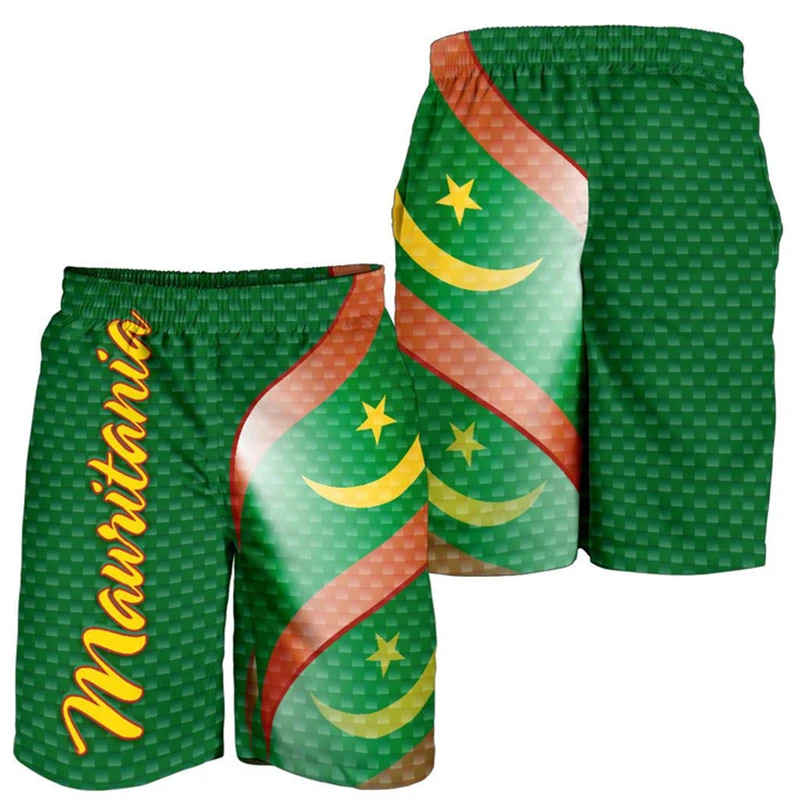 Africa Mauritania Map Flag 3D Print Men Bermudas Hawaiian Boardshorts National Emblem Beach Shorts Coat Of Arms Male Short Pants