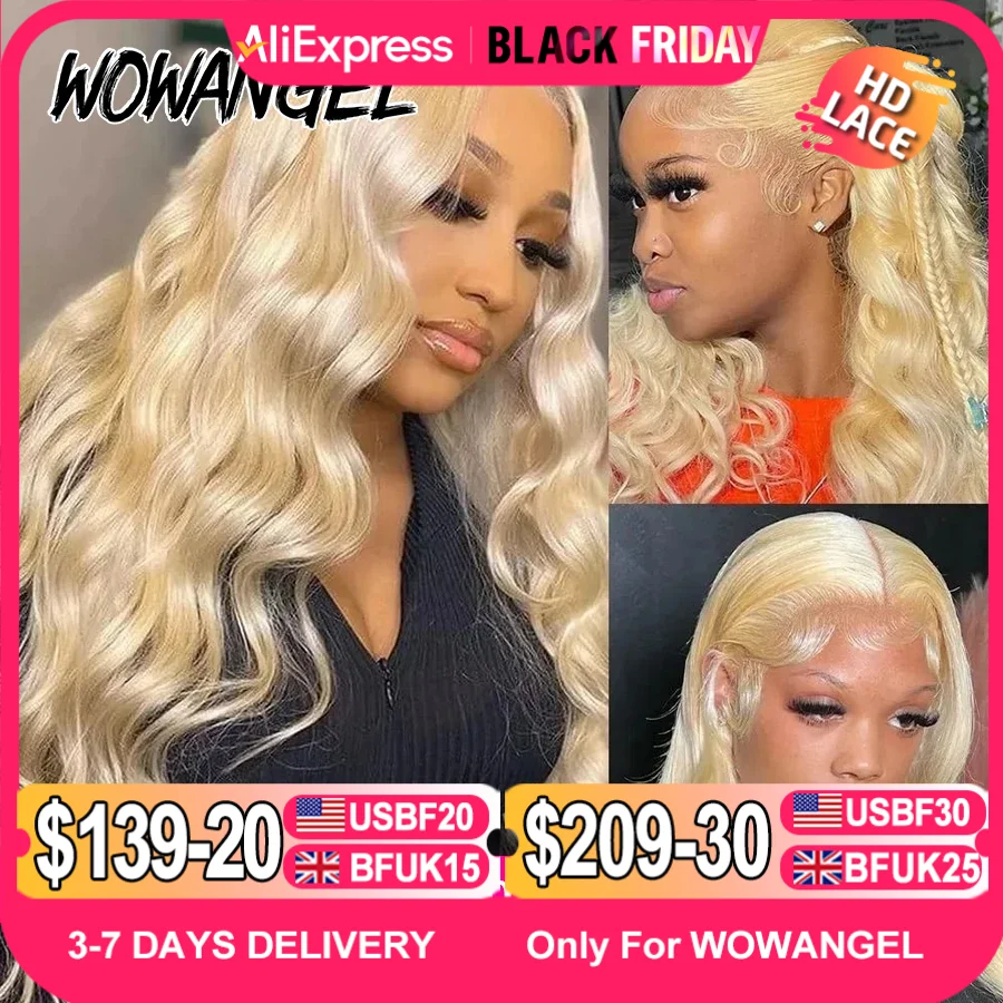 WowAngel #613 13x6 HD Lace Full Frontal Wigs Blond Body Wave Human Hair Wigs Skins Melted Deep Parting Brazilian Hair For Women