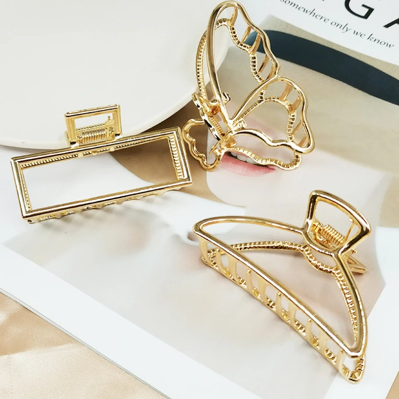 Women\'s Elegant Gold Metal Geometric Hair Clips Fashion Vintage Bathing Grip Claw Clips Barrette Hair Styling Tool Ponytail Clip