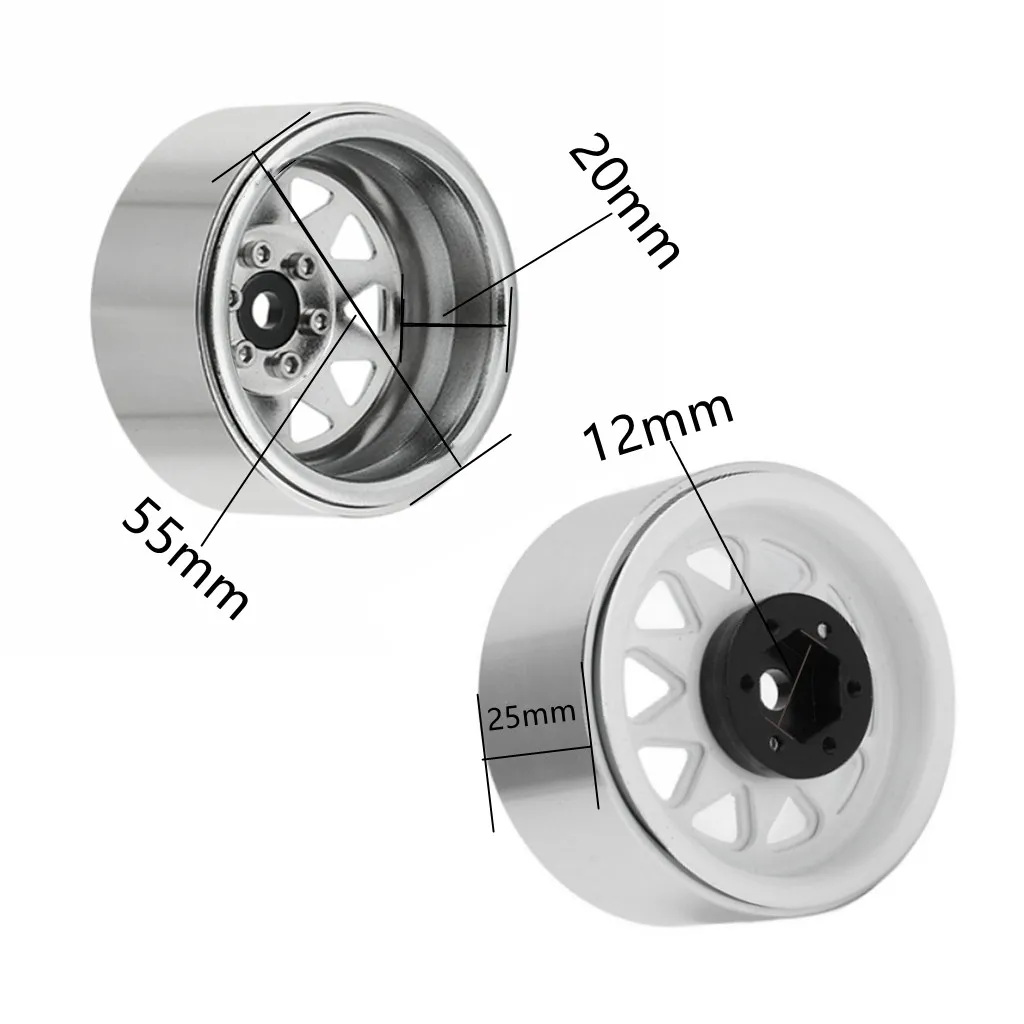 4Pcs 1.9in 비드 록 휠 림 허브 딥 디쉬 네거티브 오프셋 8.9mm 금속 1/10 RC 크롤러 자동차 TRX4 축 SCX10 90046 RC 부품