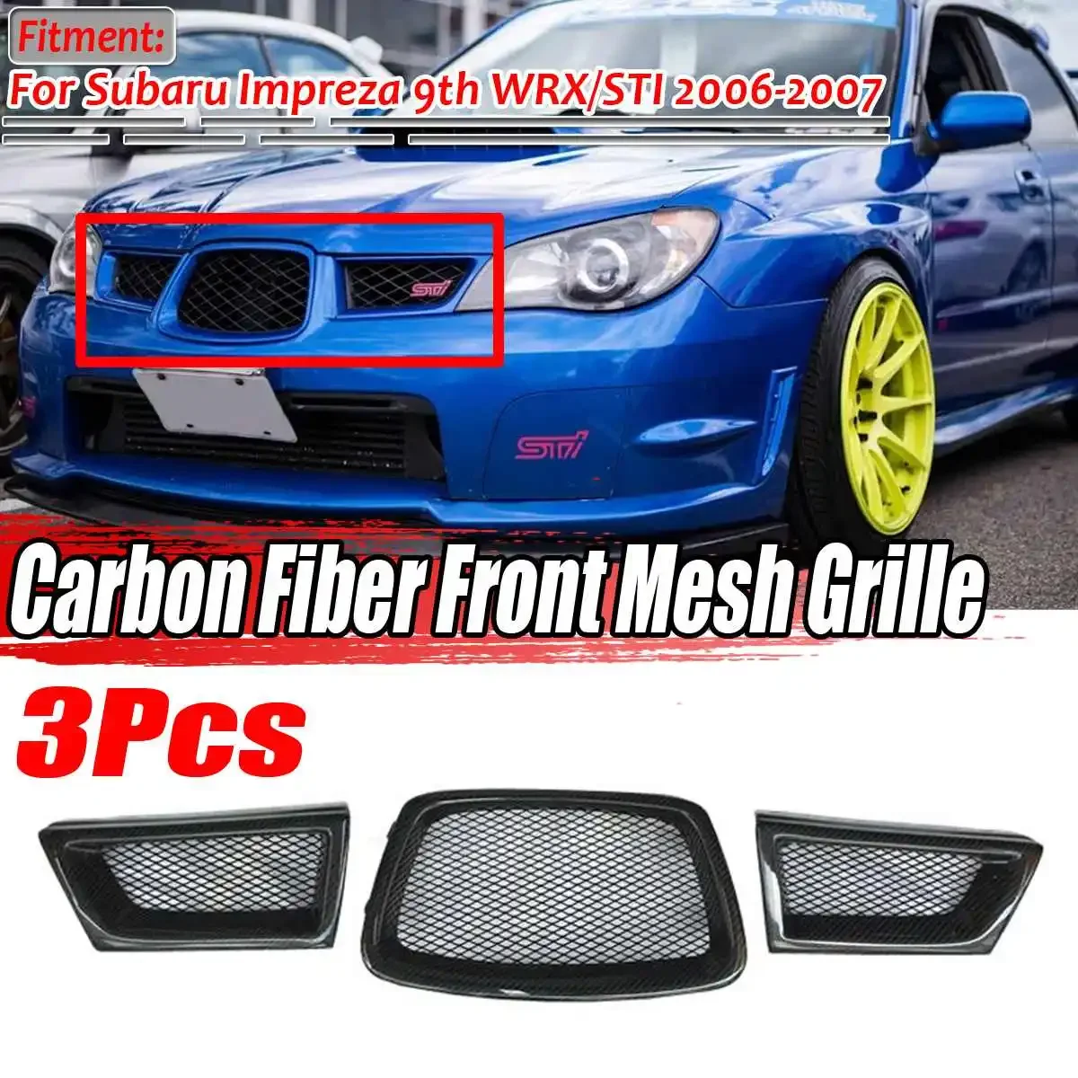 Real Carbon Fiber Subaru Impreza WRX Grill Car Front Lower Mesh Grille For Subaru Impreza WRX STi 9th 2006-2007 28012 Body Kit