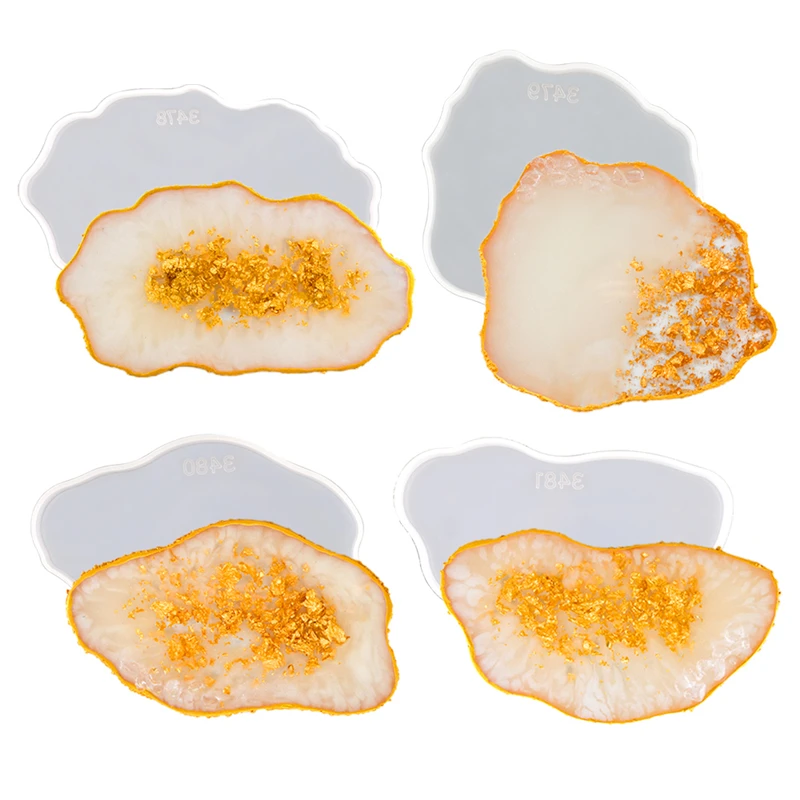 

DM273 4pcs Irregular Coaster Resina Epoxi Manualidades Geode Aagte Coaster Moule Silicone Resin Mold Cup Mat Making Tools