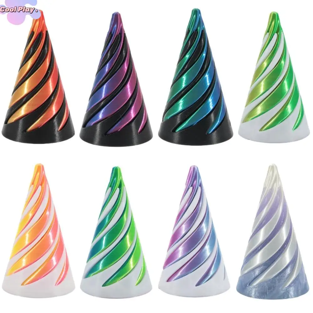 

2Pcs Passthrough Sculpture 3D Printed Spiral Cone Toy Decorative Vortex Thread Impossible Pyramid Mini Helix Nut Helix Screw Toy