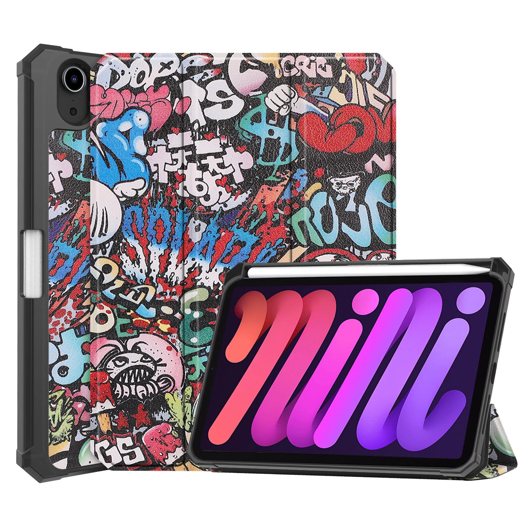 Leather Case For iPad mini7 2024 mini6 2021 Tablets Tri-fold Caster Back  Cover Tpu with Stylus Pen Location