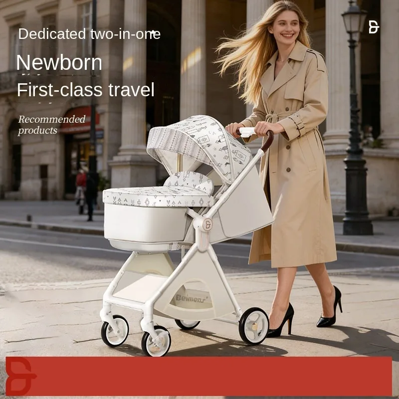 

Newborn Stroller Two-Way Lightweight Folding Baby Stroller Portable Bassinet High View Baby Stroller with Shock Absorption Wheel