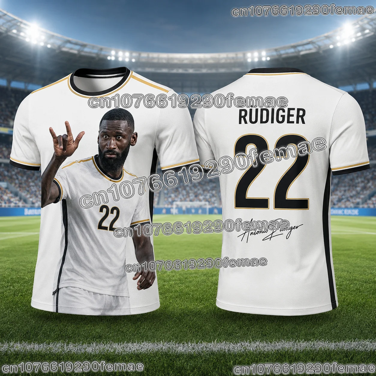 Sommer Neuheit: Rüdiger Fußball-Superstar 3D-Druck Trikot-T-Shirt – Fan-Gedenk-Sport-T-Shirt, schnelltrocknend, atmungsaktiv, Kinder-Oberteil