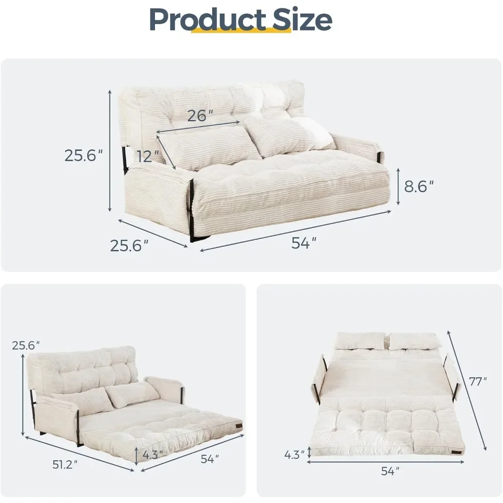 Adjustable Floor Sofa Couch with 2 Pillows, Multi-Functional Bean Bag Bed, 5-Position Foldable Lazy Sofa Sleeper Bed