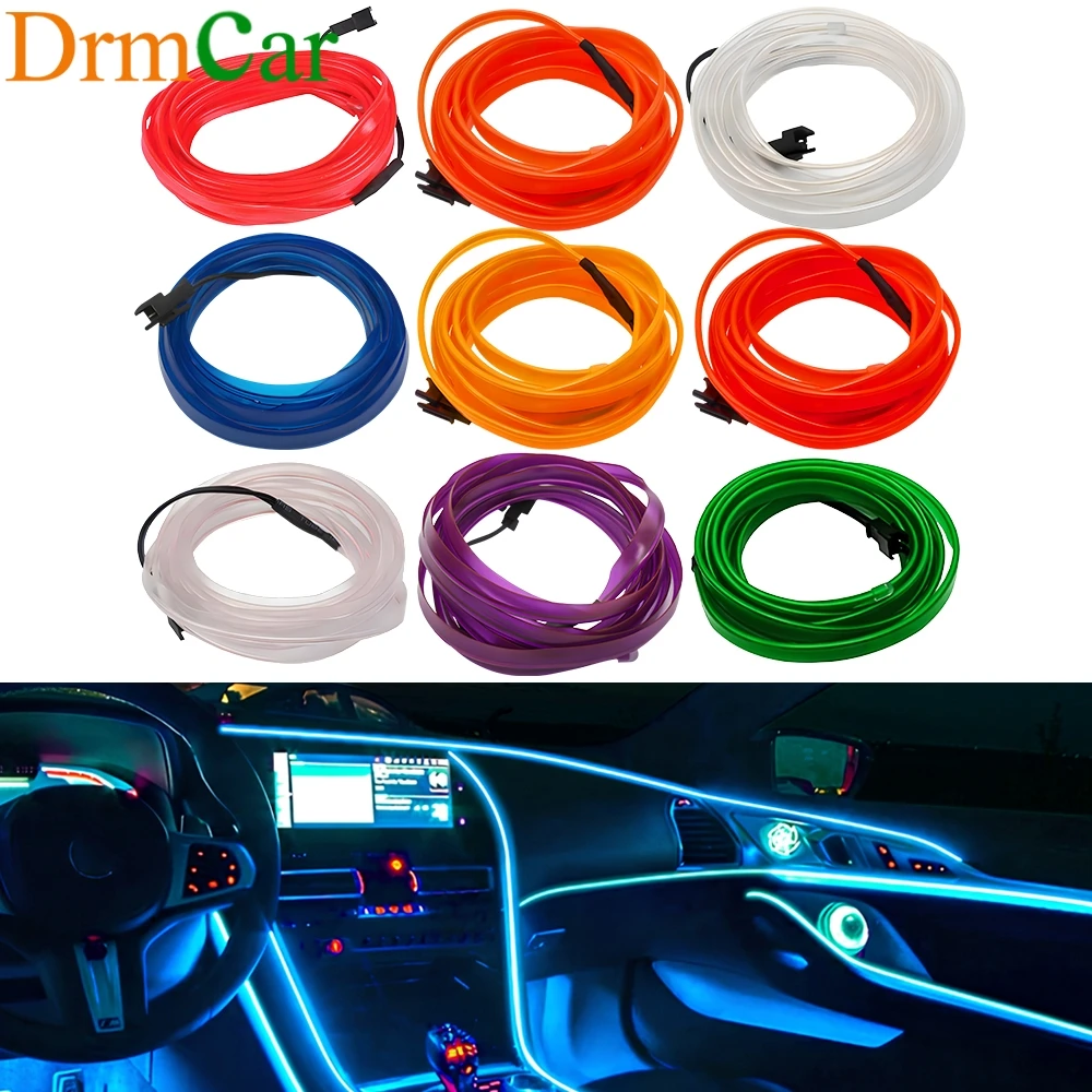 1/2/3/5M Car Dashboard Interior Atmosphere Lamps Welcome Door Light Auto LED Strip Wire Rope Tube Line USB Cigarette Neon Bulbs