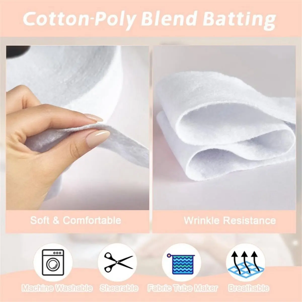 Batting Cotton Polyester Blend Quilt Batting Roll for Rugs Needle Punched Batting Strips with Fabric Tube Makers Scissor
