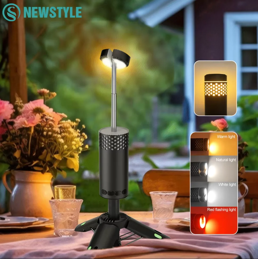 Rechargeable Camping Light 10000mAh Portable Telescopic Flashlight with Tripod Emergency Light Tent Outdoor Dimmable Table Lamp