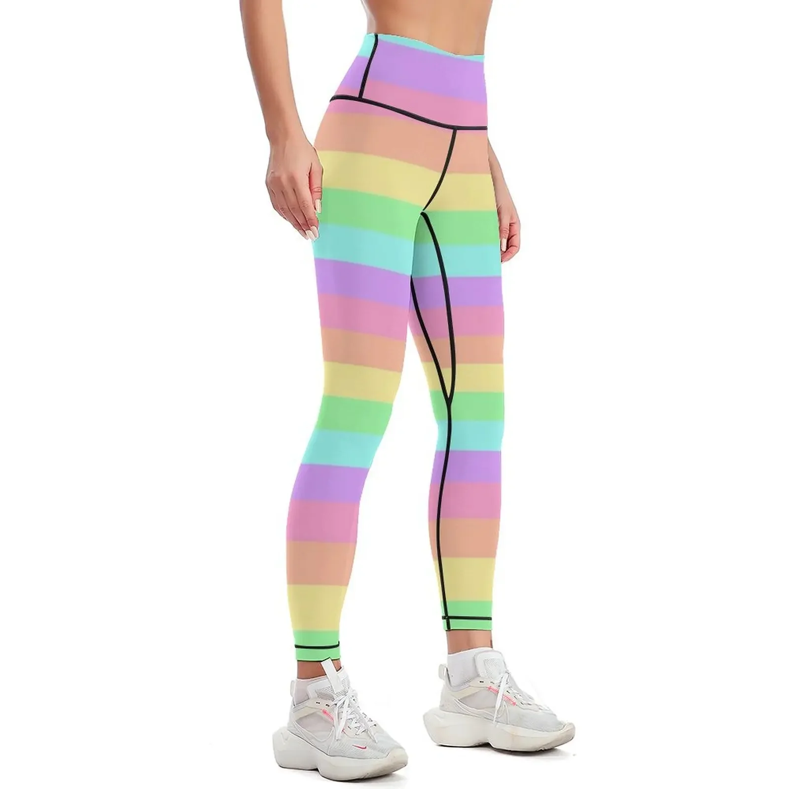 Pastel Rainbow Stripes Leggings sportswear woman gym 2025 sport pants Womens Leggings