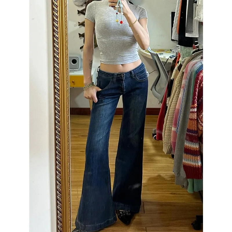 

Vintage Deep Blue High-Waisted Slimming Jeans for Women Summer Petite Cute Flared Trousers Trendy Fashionable Chinese Style