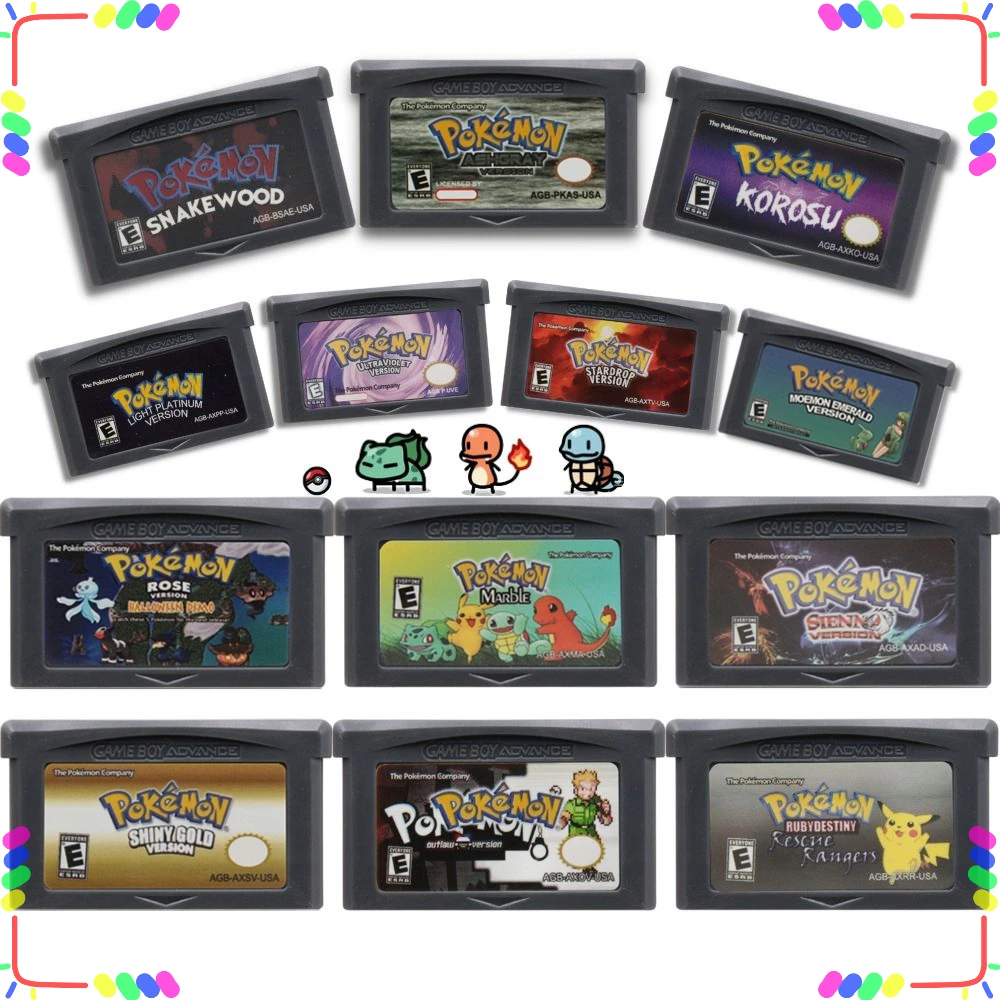 Cartucho de Jogo Pokémon GBA 32-Bit para Console de Videogame AshGray Liquid Crystal Light Platinum Moemon Emerald Idioma Inglês