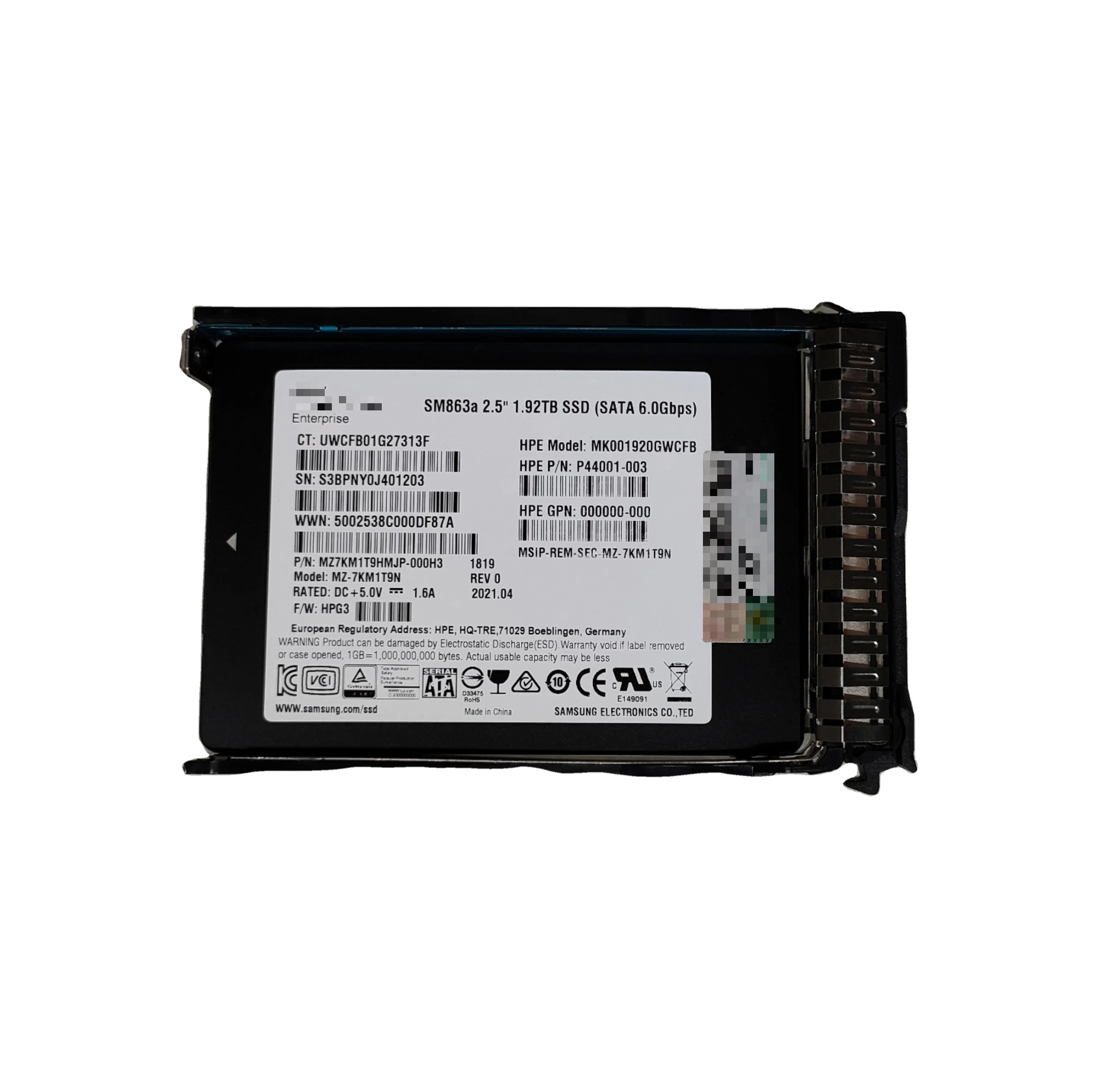 Enterprise server hard disk P18436-B21 P19695-001 1.92T SATA 6G 2.5 G8 MU SFF SC MV SSD