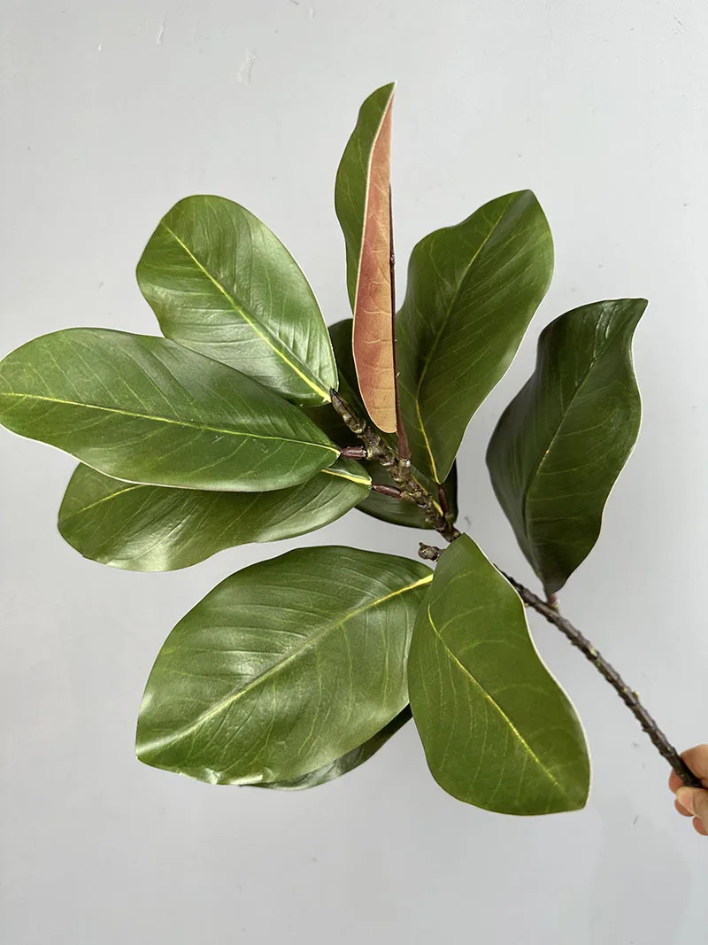 2pcs Artificial Magnolia Leaf Green Plant Floral Plastic Simulation Magnolia Branch Fake Plants Leaves Shopping Mall Decoration