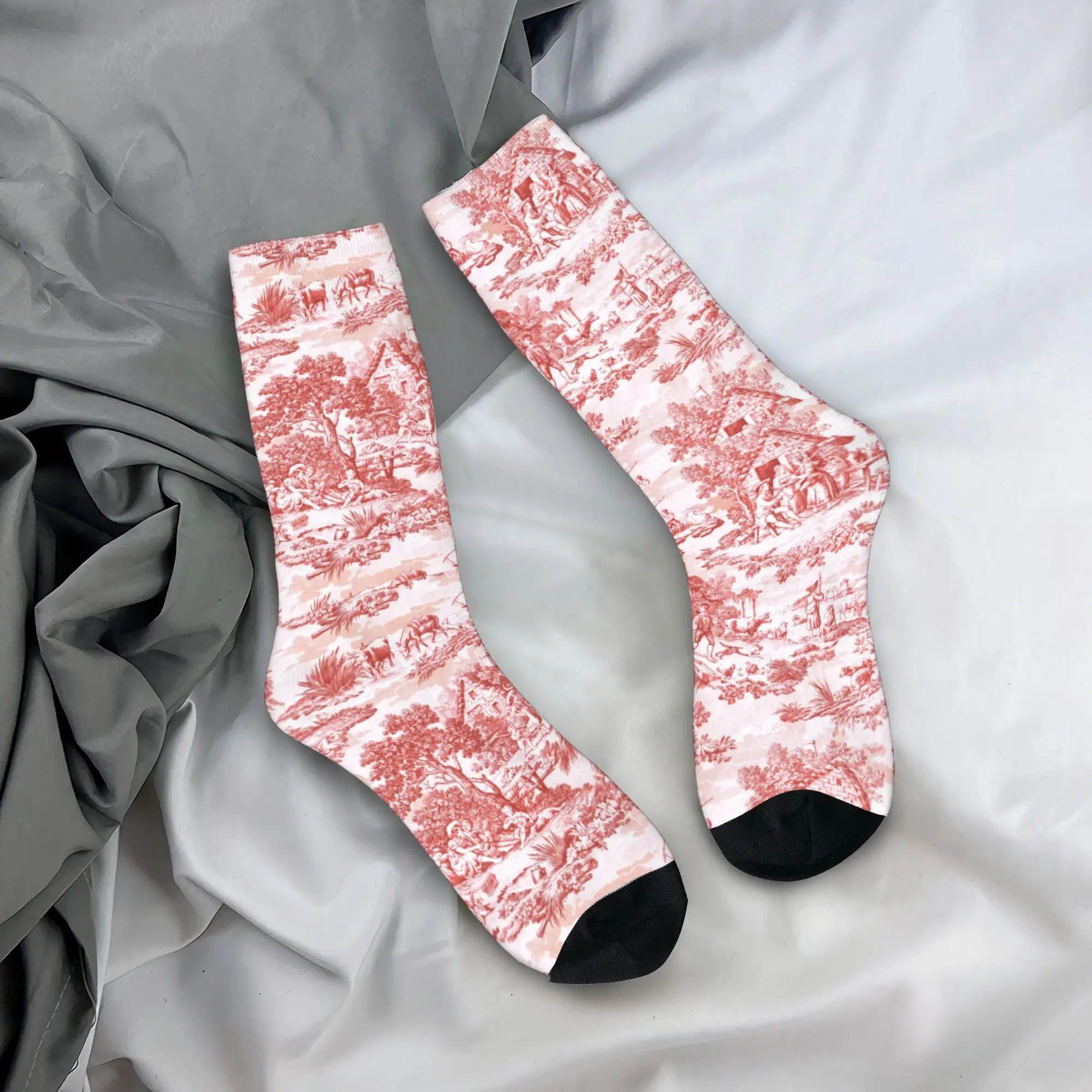

Custom Harajuku Vintage French Toile De Jouy Motif Pattern Socks Women Men Warm 3D Printed Sports Basketball Socks