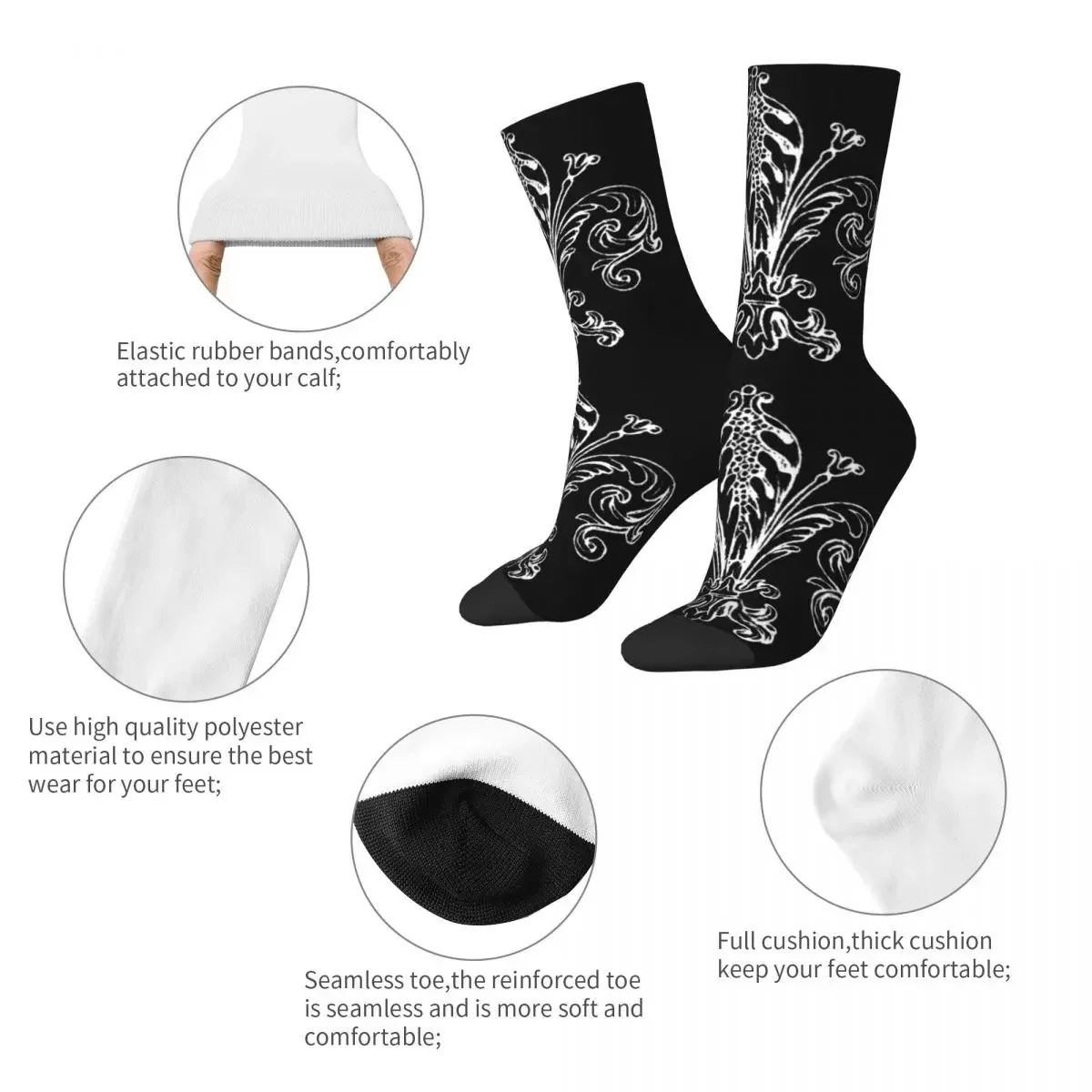 Casual Fleur De Lis Drawing Theme Design Print Crew Socks Accessories Spring Autumn Winter Warm Crew Socks Breathable