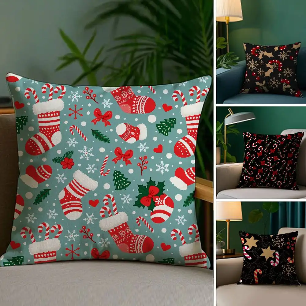 Funda de almohada con campanas de árbol de Navidad, muñeco de nieve, tela de felpa, suave, estampado de doble cara, funda