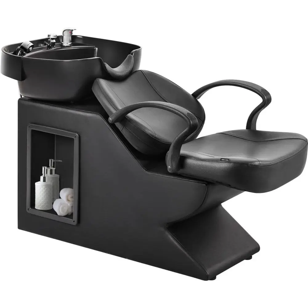 Leather Chair and ABS Shampoo Bowl Set with Storage and Ergonomic Design