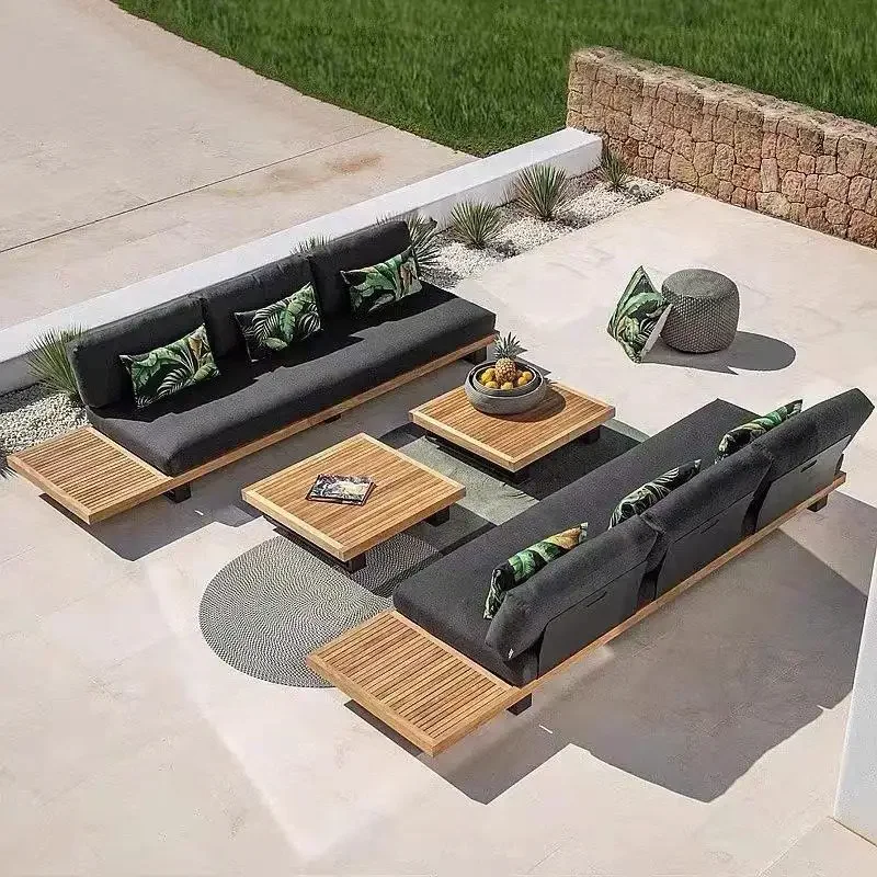 Outdoor sofa, courtyard villa garden teak sofa