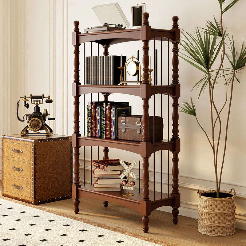 

European solid wood bookshelf floor shelf children's bookcase household multi-layer living room display shelf Ame