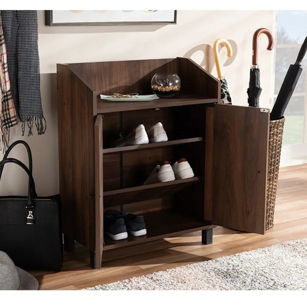 

Shoe Cabinet Contemporary Walnut Brown Finished 2-Door Wood Entryway Shoe Storage Cabinet With Open Shelf Free Shipping Shoerack