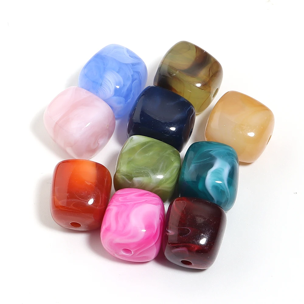 10pcs/lot Imitation Jade Stone Acrylic Beads Dual Color Square Loose Spacer Beads For Jewelry Making Diy Bracelet Keychain Charm image 6