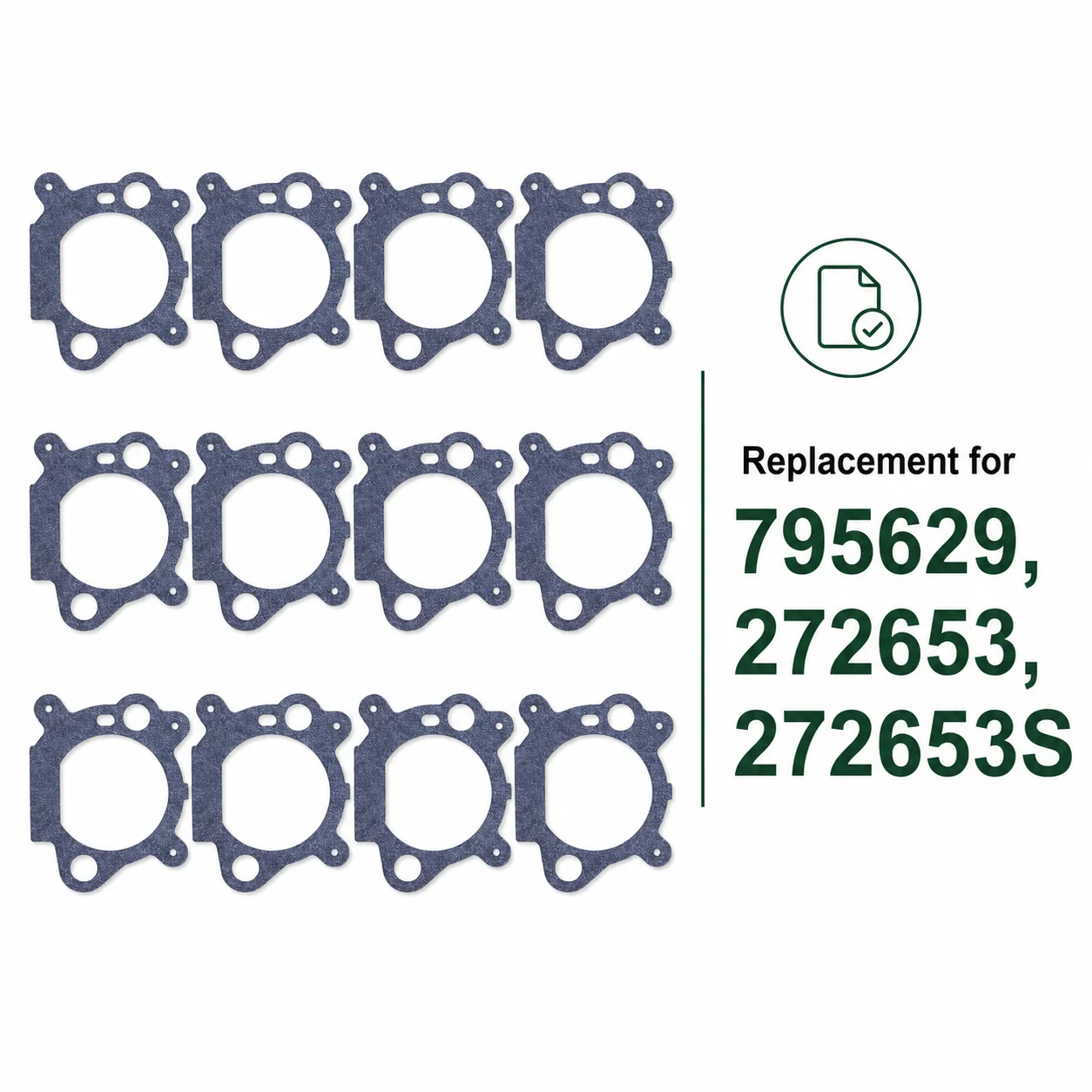 Carburetor Gasket Replacement For 795629 272653 272653S Fits Lawn Mower Engine 625 675 129H00 12A800 12B800 12C800 Series 12pcs