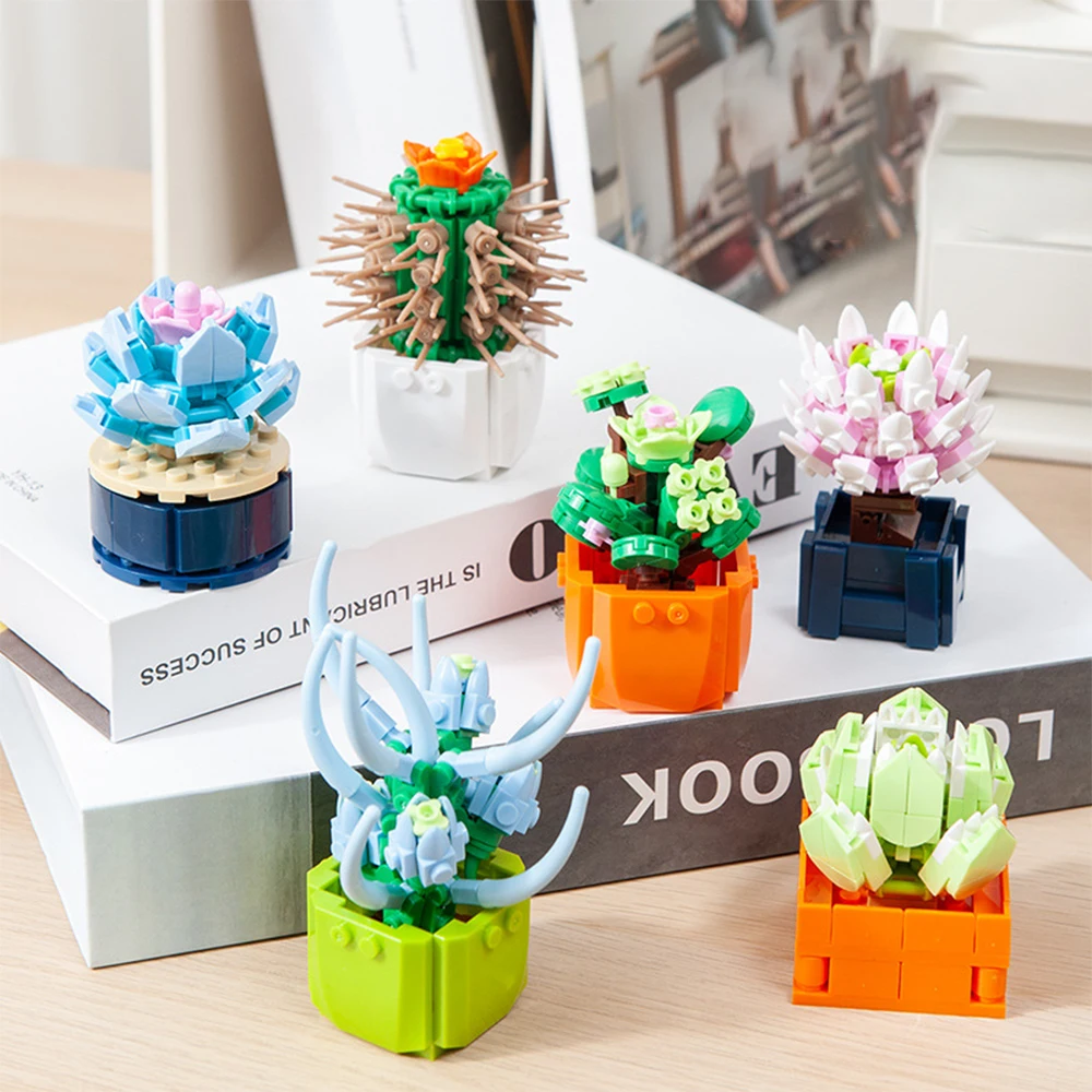 

Flower Succulents Building Blocks Bonsai Tree Gardens Romantic Bricks City DIY Decoration Potted Plants Model Kids Kits Toys