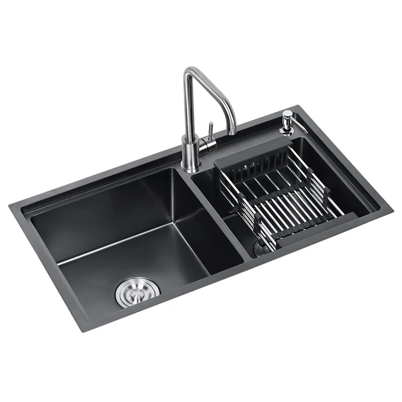 

Integrated Black Kitchen Double Basin Sink 8245T Edge 304 Stainless Steel Sink Double Sink
