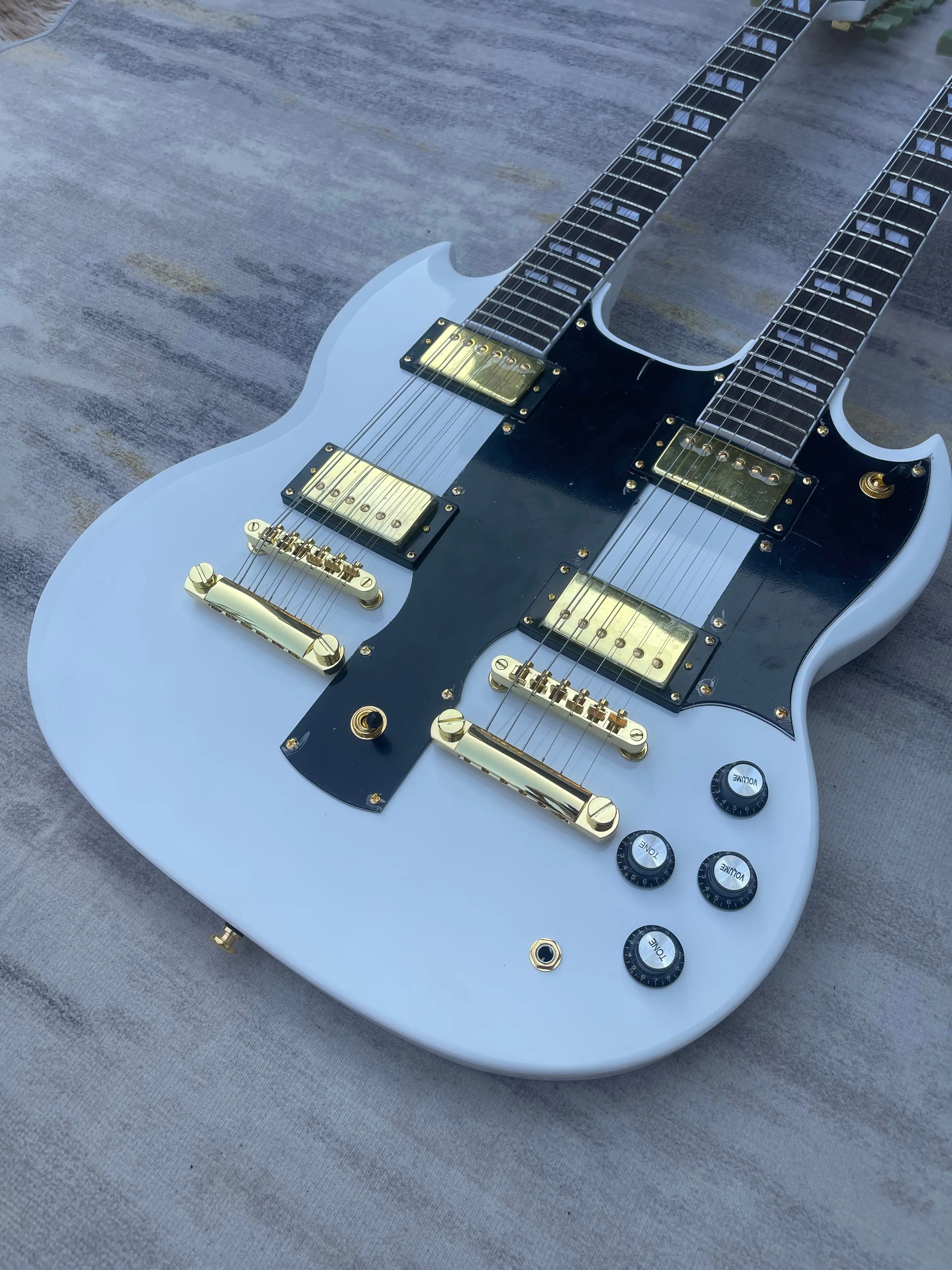 2026 Gloss White SGSS Double Neck Solid Body Electric Guitar 12 String & 6 String Dual Scale Heavy Metal Stage Delivery Included