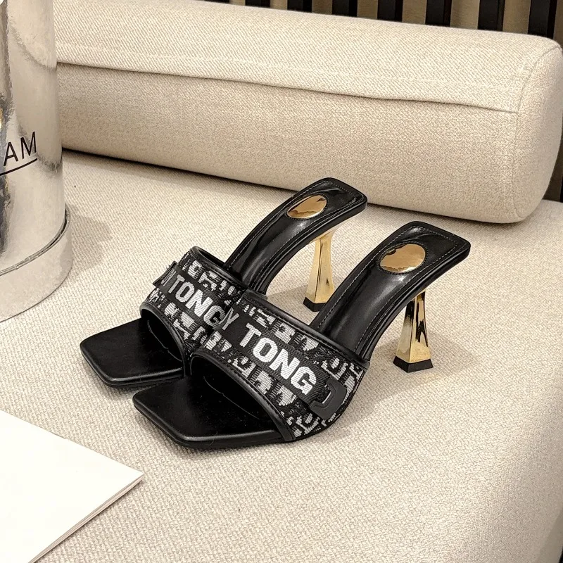 New Women's Fashion Square Head Sexy High-heeled Sandals Versatile High-heeled Cool Slippers Size 35-41