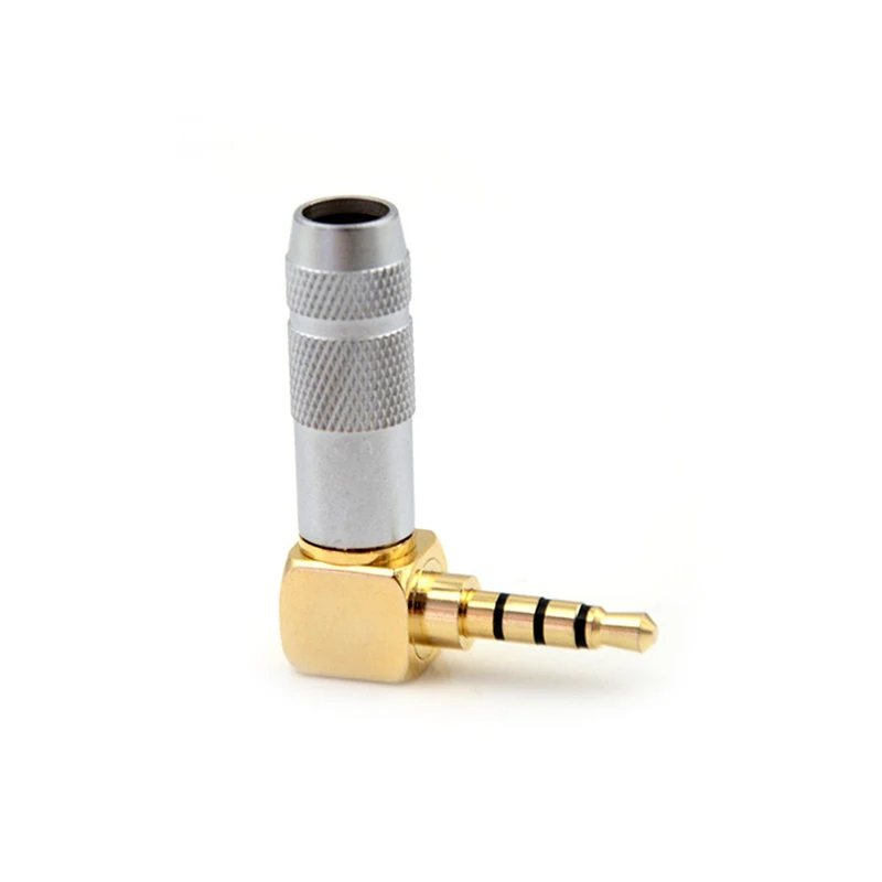 

3.5mm Angled Audio Connector Silver Stereo 3.5mm 4 Pole 90 Degree Repair Headphone Jack Plug Cable Solder