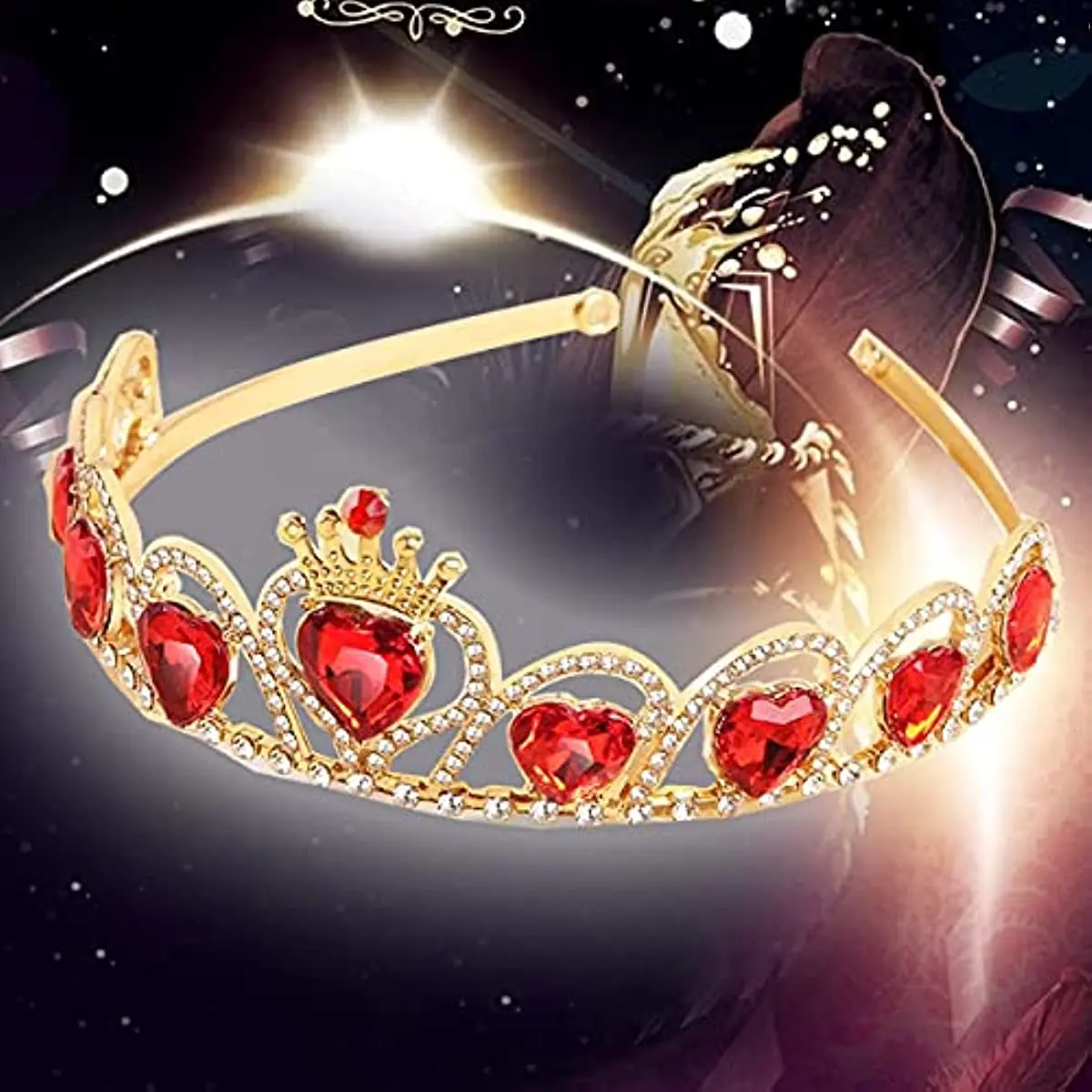 Evie Royal Red Heart Necklace Tiara Descendants Red Heart Crown Jewelry Set Queen of Hearts Eive Costume for Girl Teen Halloween