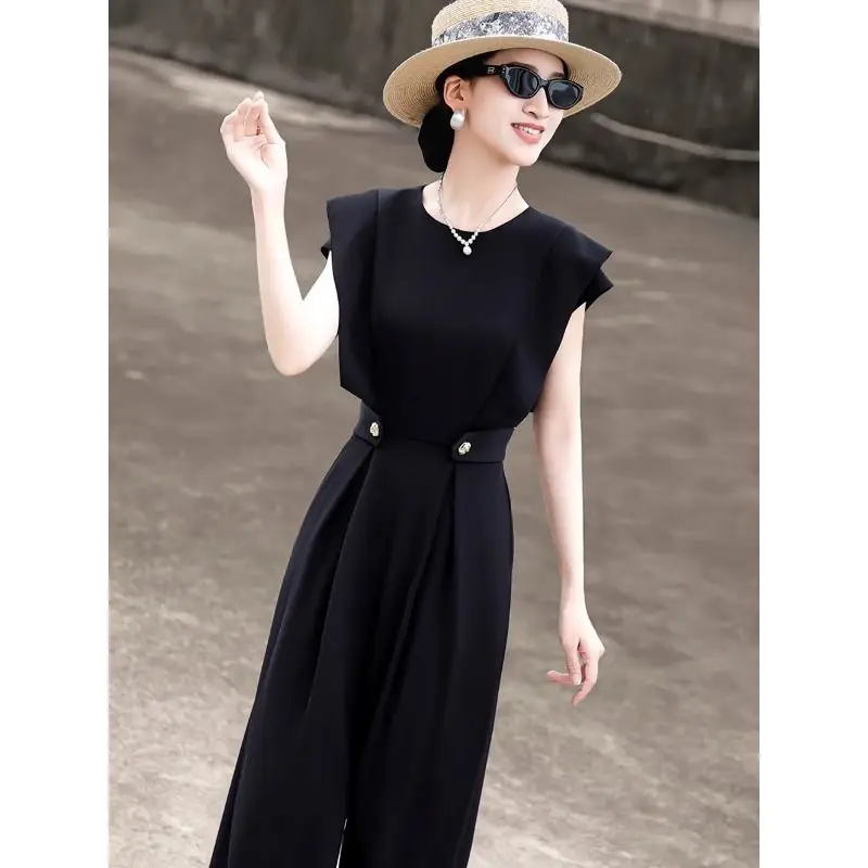 

New Style Commuter High-end Flying Sleeve Slimming and Drapey Wide-leg Jumpsuit