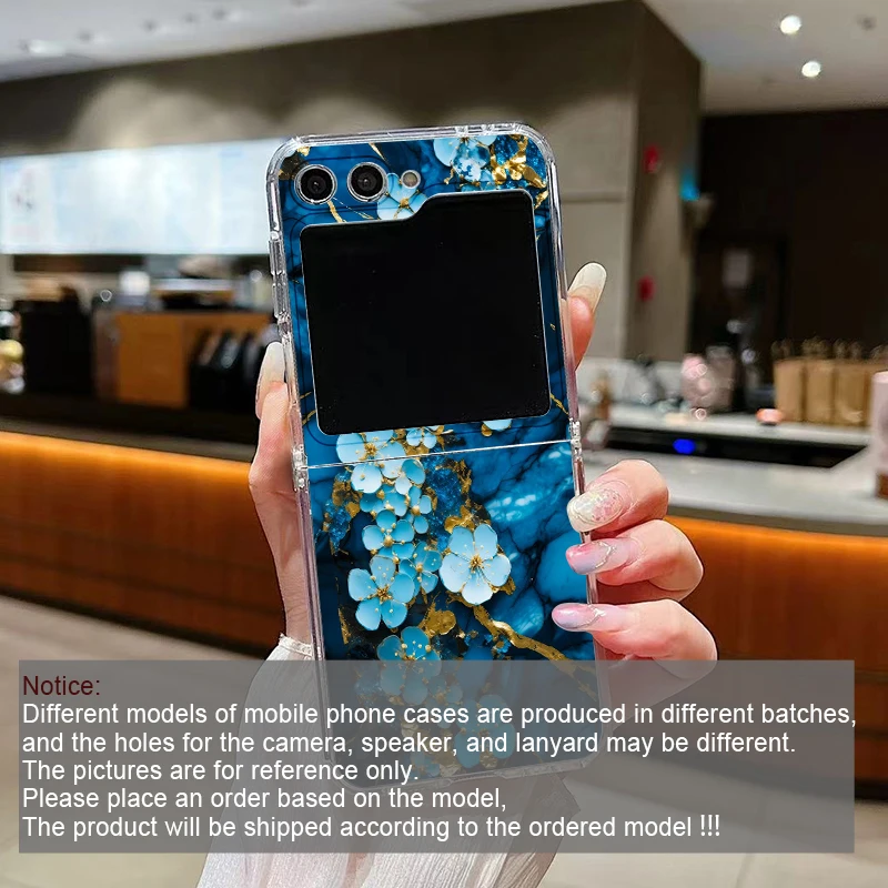 Aesthetic Flower Marble Texture Art Clear Phone Case for Samsung Galaxy Z Flip 7 Flip 6 5 4 3 5G Folding Cover for Z Flip7 Flip5
