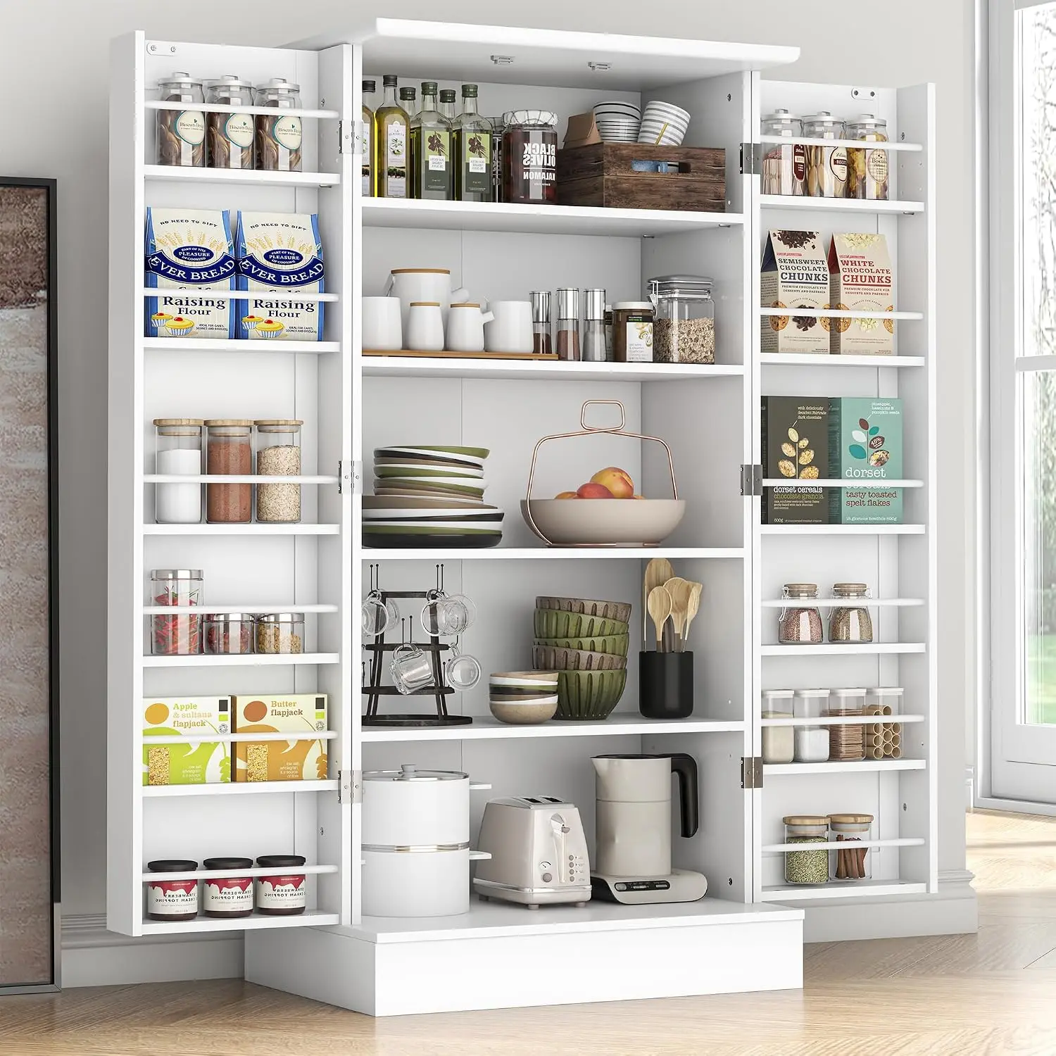 47 Pantry Cabinet Kitchen Pantry Storage Cabinet Doors Adjustable Shelves Freestanding Buffet Cupboards Sideboard Living Room Di