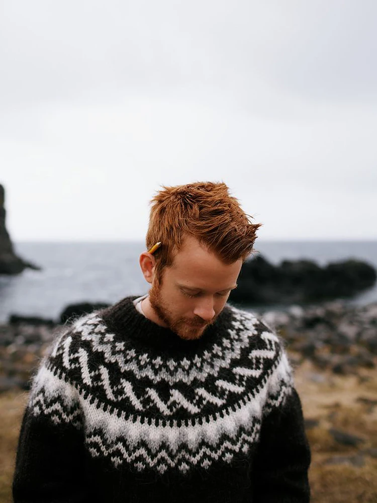 

Handmade Iceland Sweater Loose ex Bla Retro M Fair Isle Sweater Wool Thi Tead Japanese Sle Knitted Outerwear