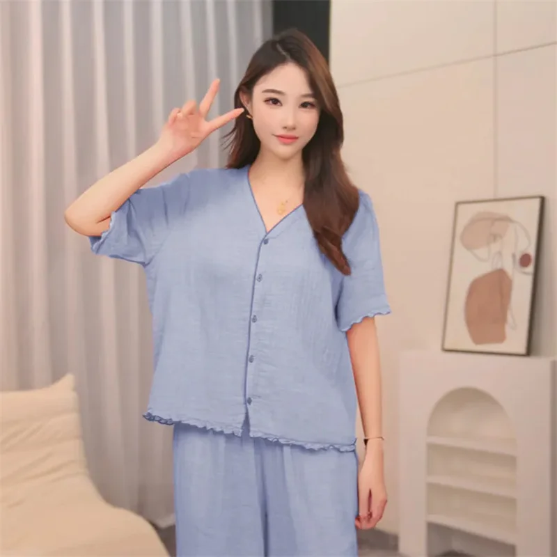 مجموعة ملابس نوم نسائية جديدة لربيع وصيف 2025 من غزل القطن ومريحة بأكمام طويلة